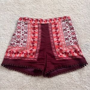 Bohemian Red Patterned Women's Shorts